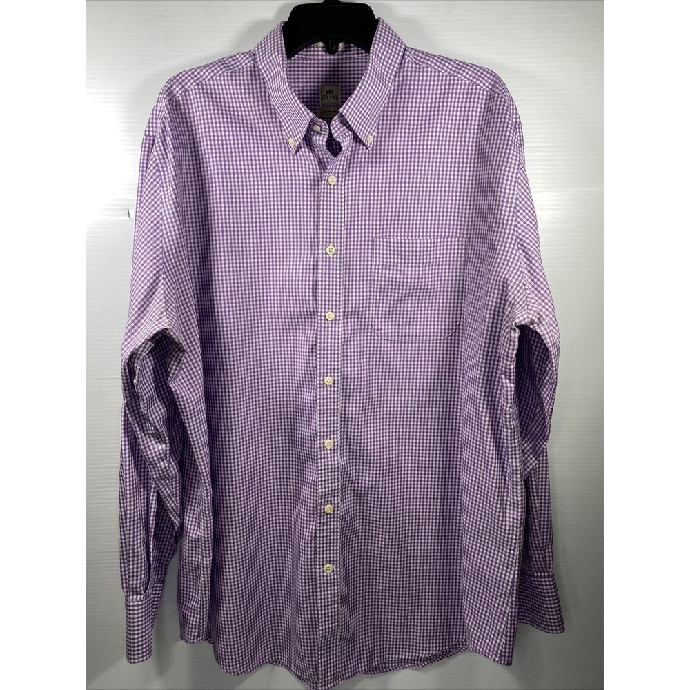 Peter Millar Men's Long Sleeve Purple Checked Plaid Nanoluxe Cotton Shirt Sz XL